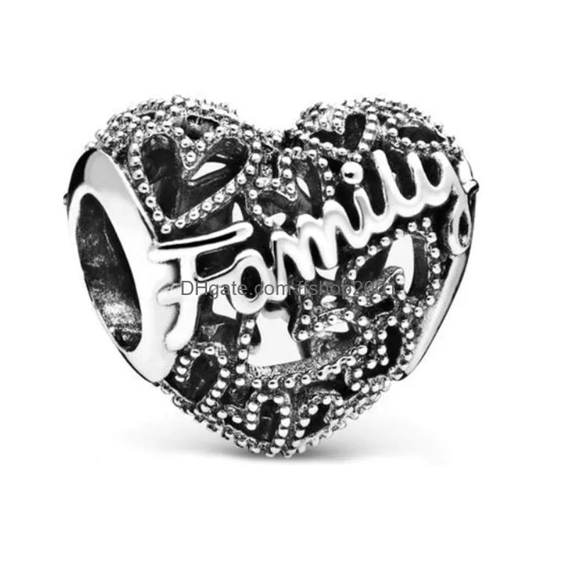 fashion heart shape charm eternal love mom pave shiny pendant beads fit original pandora charms silver color bracelets diy jewelry