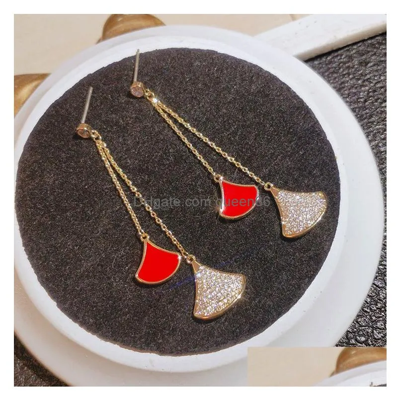 romantic pendant long tassel dangle earrings red heart drop earrings for women girls party gift wholesale