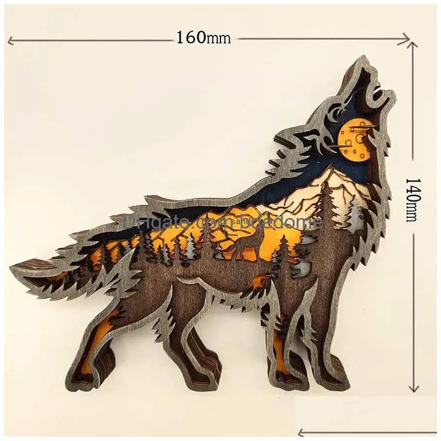 3d wild wolf craft laser cut wood material home decor gift art crafts forest animal table decoration wolf statues ornaments room