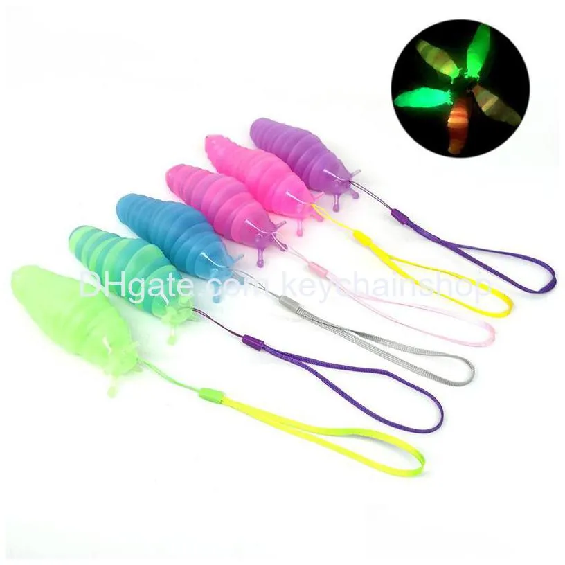 2022 new luminous toys party supplies trumpet decompression caterpillar keychain slug educational body wiggling baby toy