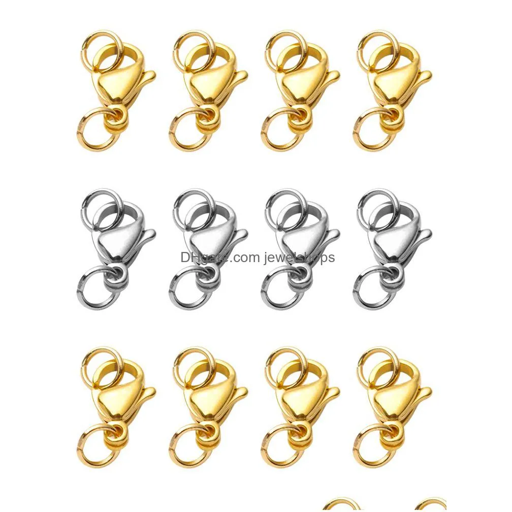 300pcs/lot gold stainless steel charms lobster clasps hooks connectors jump rings for bracelet necklace chain diy jewelry making