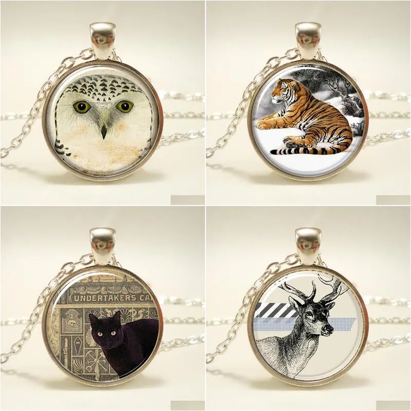 mens cool tiger pendant necklace womens fashion silver choker necklace wild animal glass cabochon jewelry gift