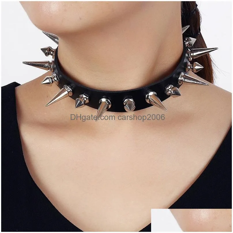 punk rock gothic choker women men pu leather silver color spike rivet stud collar necklace statement party jewelry