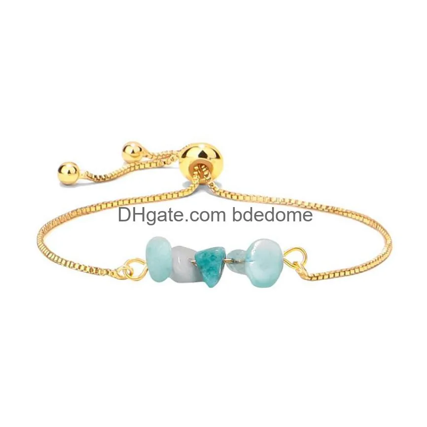 colorful gravel chip stone bracelet strand adjustable natural stone gold chain bracelets reiki semi-precious stone fashion jewelry women