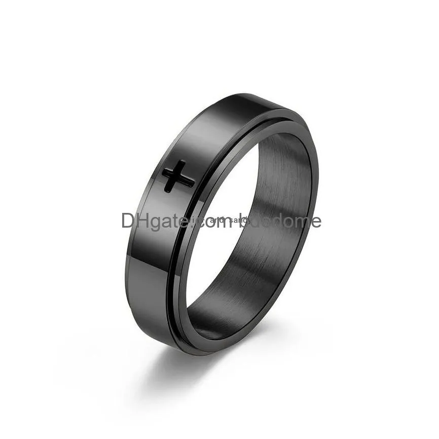 anti anxiety rotatable jesus cross ring band finger stainless steel decompression rings for women men hiphop fashion jewelry will and