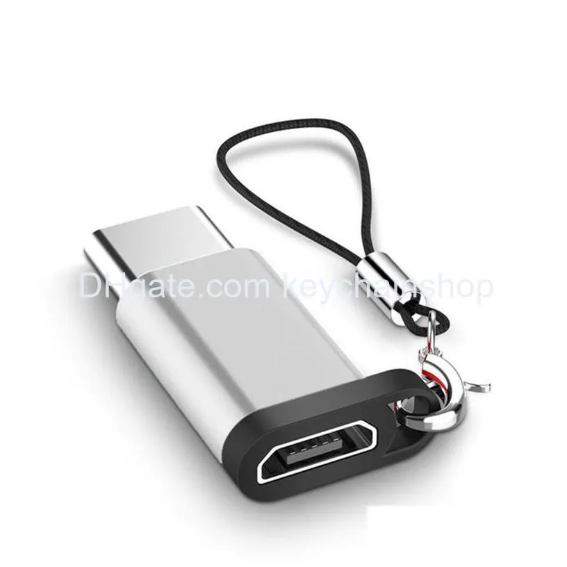 portable type-c to micro usb adapter with anti-lost keychain convert connector for samsung 