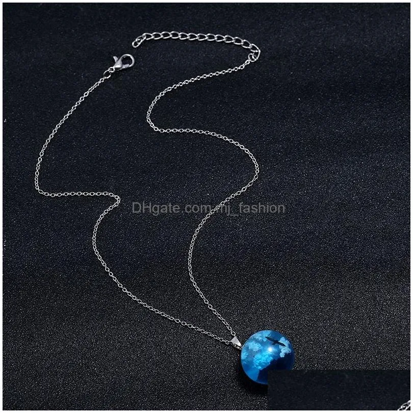 transparent resin rould ball luminous pendant women blue sky white cloud chain necklace jewelry gifts for girl fashion chic necklaces