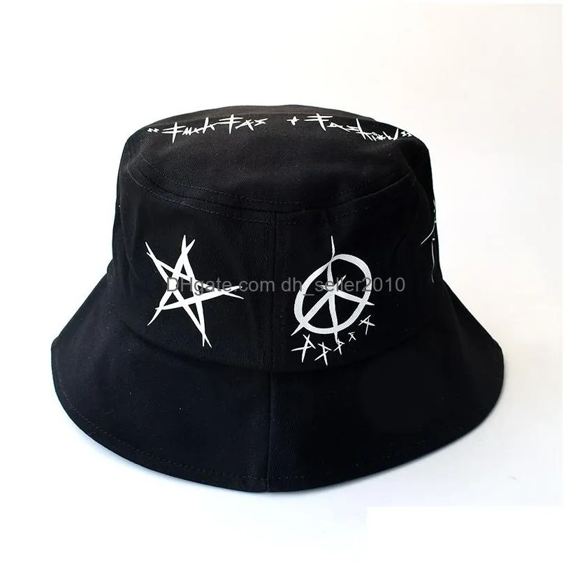 summer cotton stingy brim bucket hatswork graffiti men women outdoor hip hop foldable casual travel fisherman hat