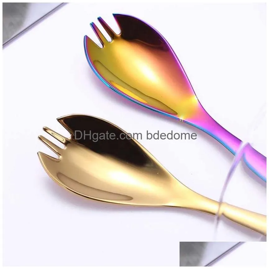 stainless steel multifunction double head spoon fork home kitchen dining flatware noodles ice cream dessert spoons forks cutlery tool