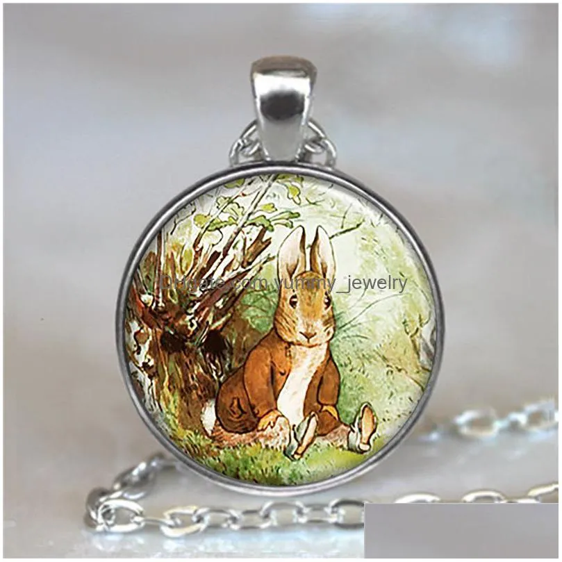 cartoon picture of drink girl and fox pendant choker statement necklace for women dress accessories glass photo pendant jewelry