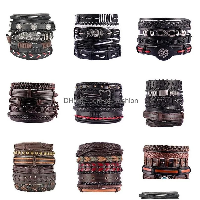 vinatge punk multilayer leather bracelet set eye wings star charms beads bracelets for man party gothic jewelry punk wrap wristband