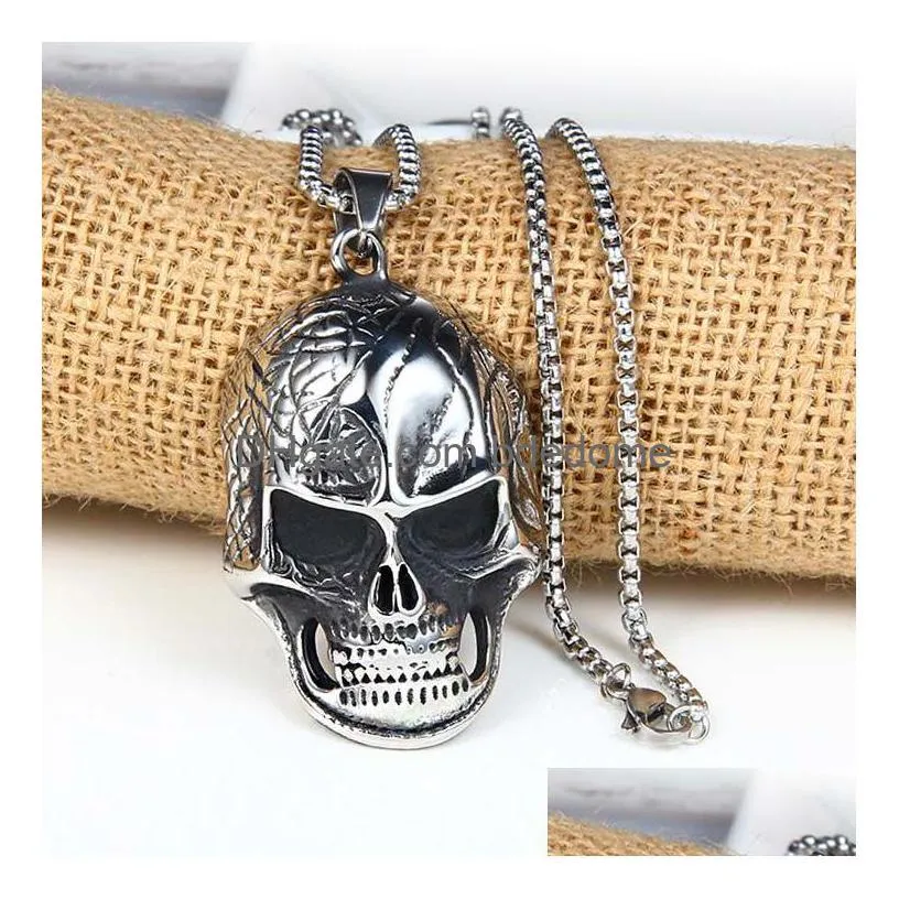 skeleton skull pendant necklace ancient silver celtic stainless steel necklaces men fine jewelry