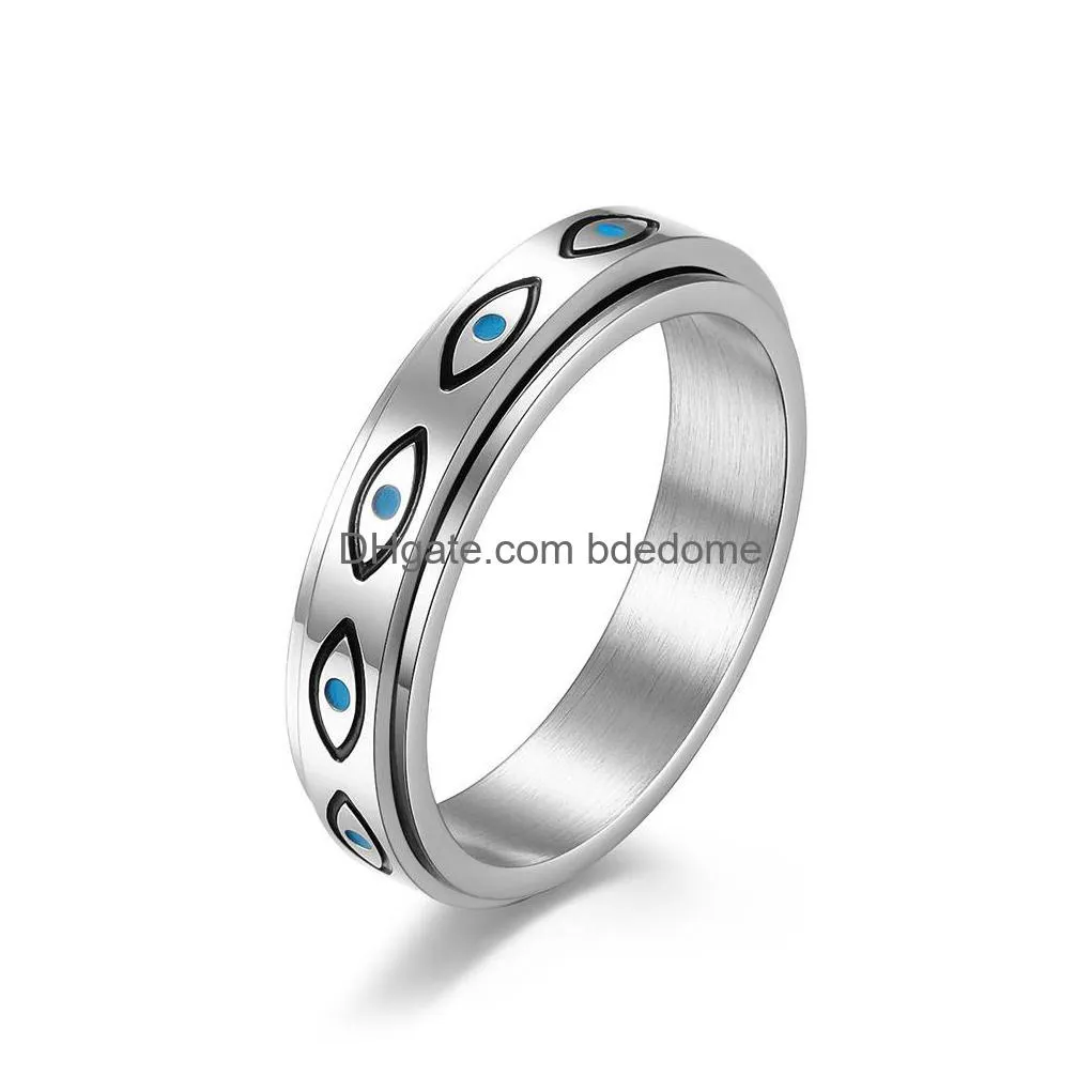 rotatable stainless steel blue eye rings band relief anxiety eye of god rings for men women wedding bands fashion jewelry