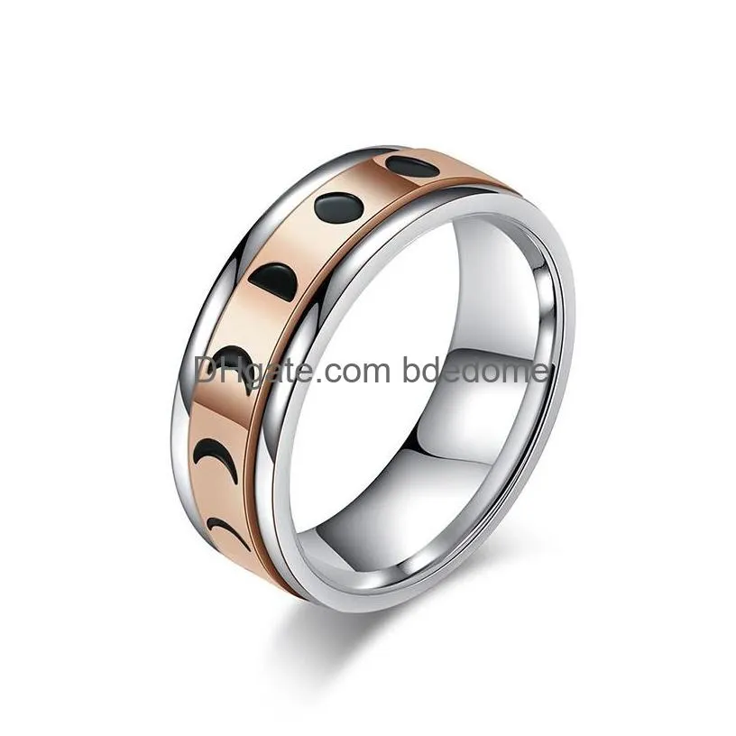 stainless steel anxiety rotatable moon solar ring band solar decompress rings for women men fashion jewelry