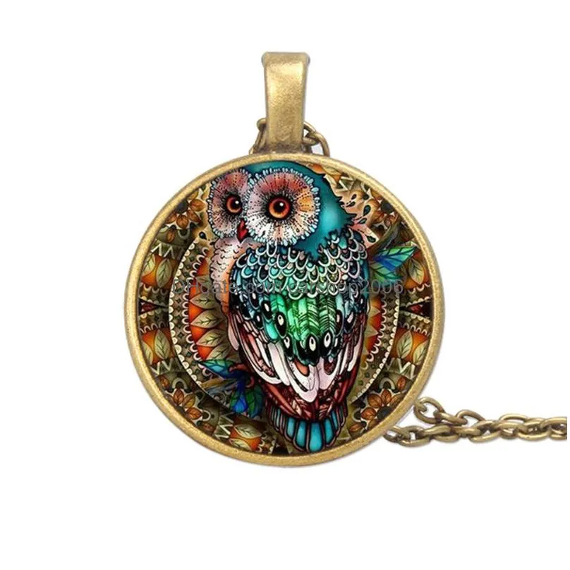 alloy painted owl time glass necklace fashion taiji blue hummingbird moon angel pendant necklaces sweater chain for women gift