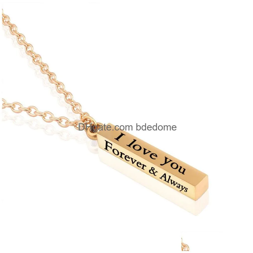 stainless steel bar i love you forever always necklace the wishing column letter pendant necklaces gold chains lovers couple jewelry gift will and