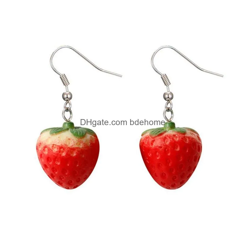personality resin fruit dangle female lovely girl simulation red cherry strawberry earrings for women korean fashion jewelry