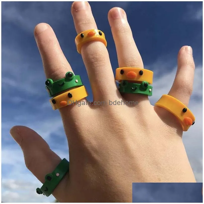 cute bear frog ring polymer clay resin rings for girls animal jewelry women summer fashion travel gifts