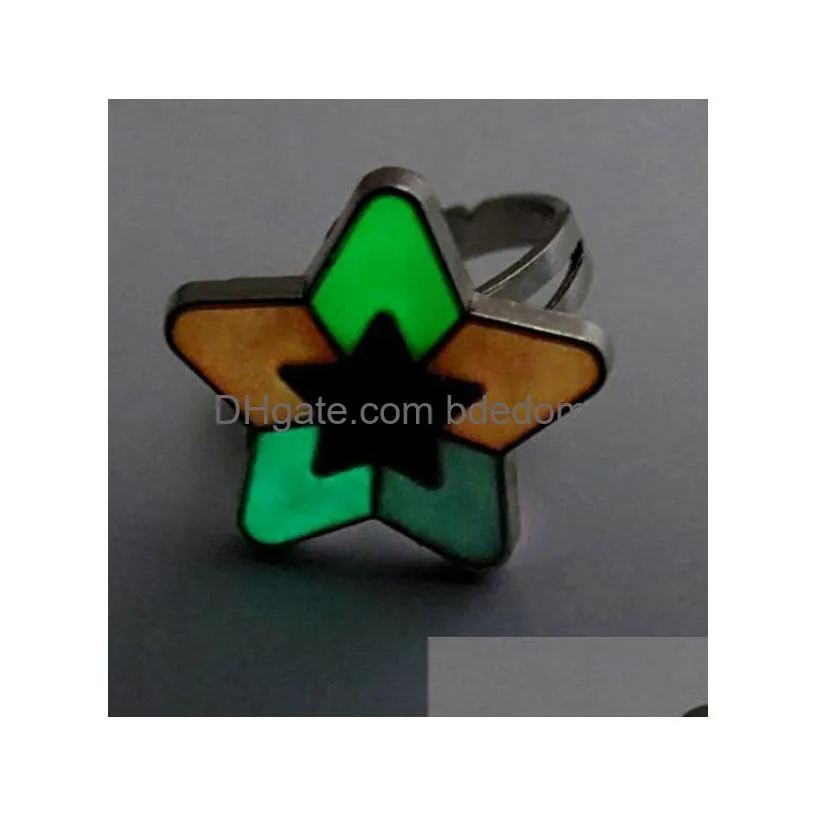 ring band glow in the dark luminous heart love butterfly moon pentagram peace charm adjustable temperature mood change color rings fashion