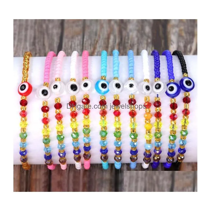 turkish eye beaded bracelet blue evil eyes lucky couple bracelets for women colorful crystal bead rope chain woven bracelet jewelry