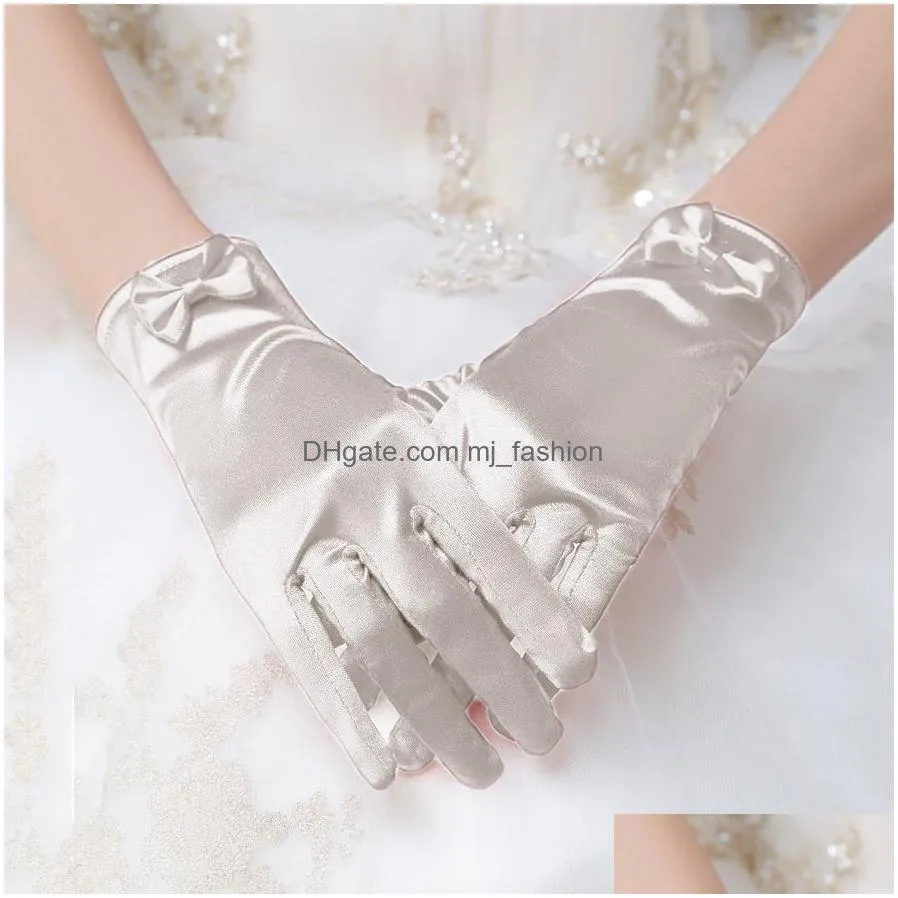 women wedding bridal five fingers short gloves satin full finger wrist length costume prom party glove