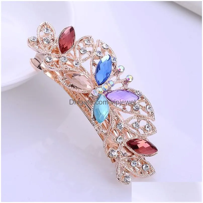 korean beauty barrettes women fashion hair clip creative leaf crystal alloy rhinestone hairpin headband hair accessories 9x3cm