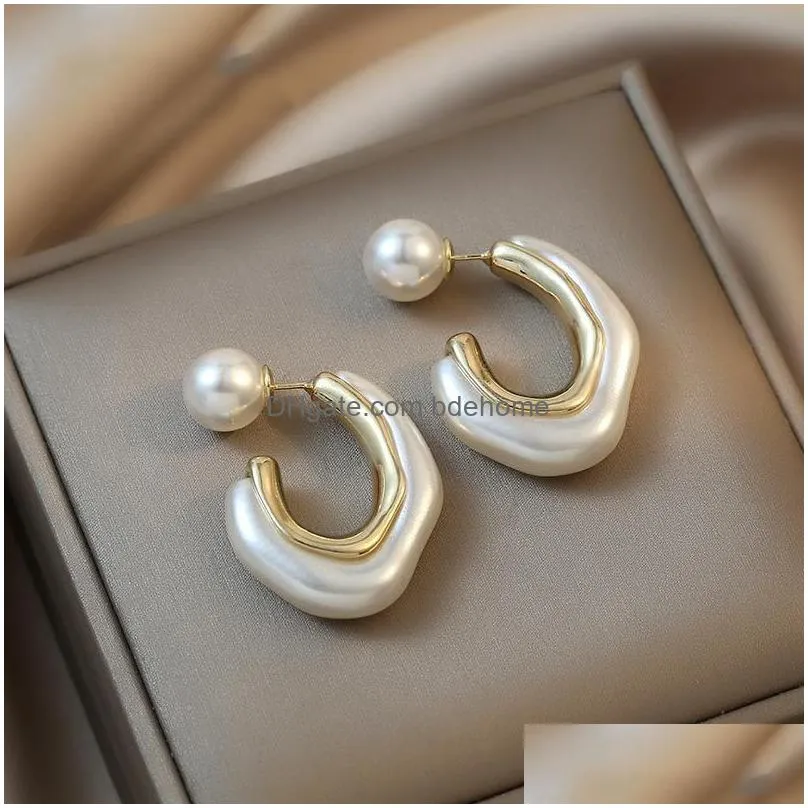 ins personality round exquisite pearl c shape simple stud earrings ladies party gift