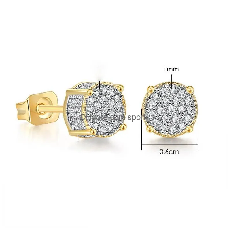 fashion zircon stone hip hop gold square stud earring for man women korean earrings silver color