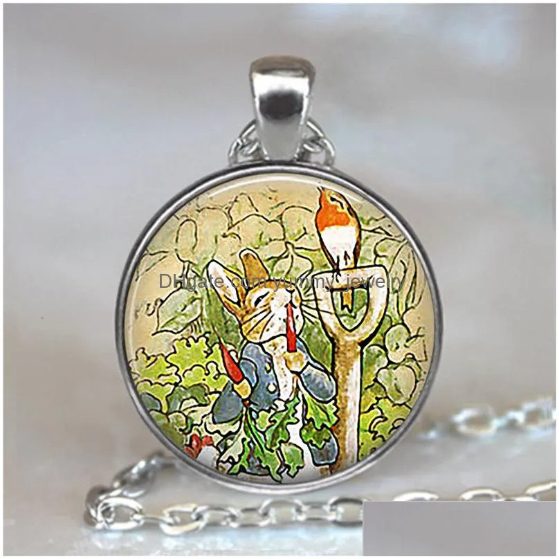 cartoon picture of drink girl and fox pendant choker statement necklace for women dress accessories glass photo pendant jewelry