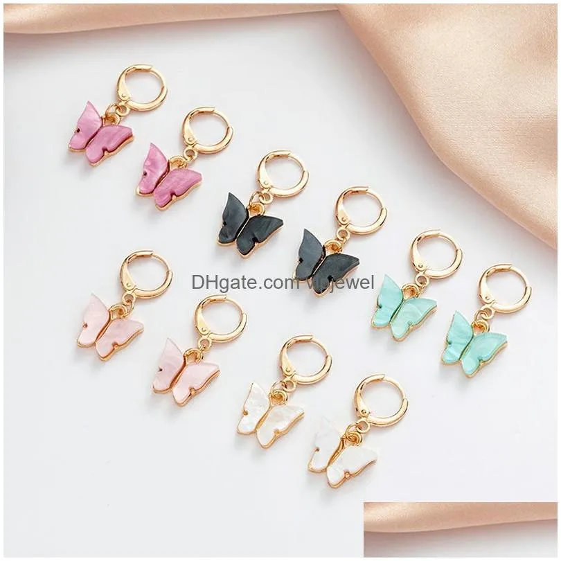 cute acrylic butterfly earrings pendant necklaces combination jewelry set sweet style alloy chain