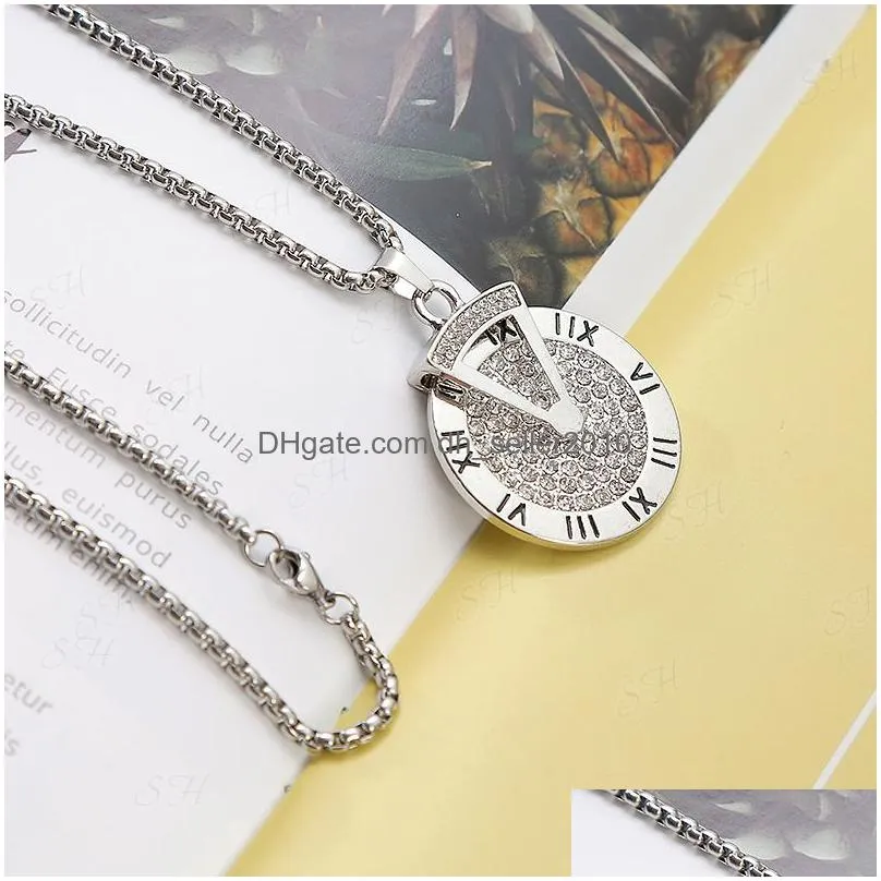 women men roman numeral fortune long necklaces love buckle couples pendant necklace titanium steel christmas gift