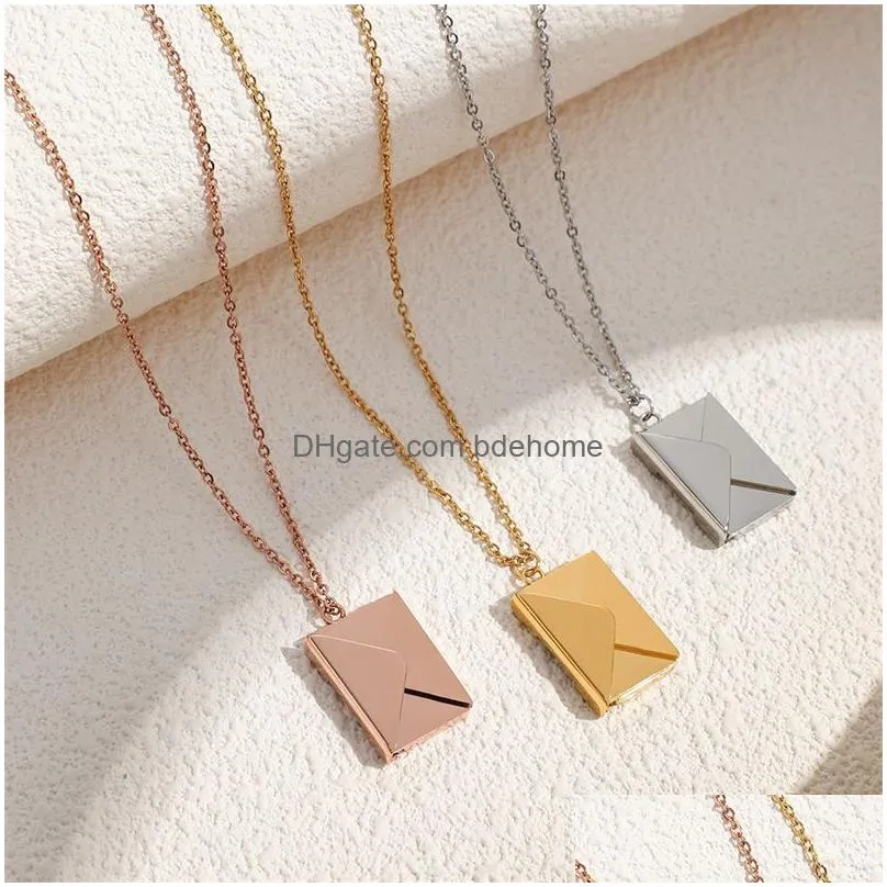 design fashion love letter envelope pendant necklace stainless steel jewelry confession love you for valentine day mother day gift