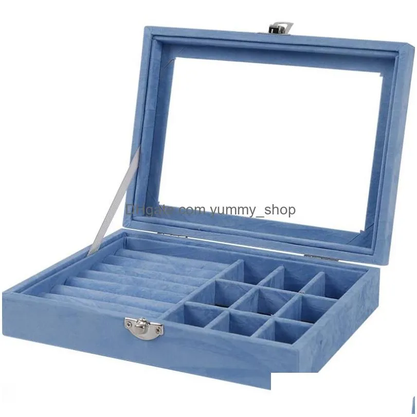 european-style velvet glass ring earring jewelry organizer box tray holder storage case display case home decor 20x15x5cm