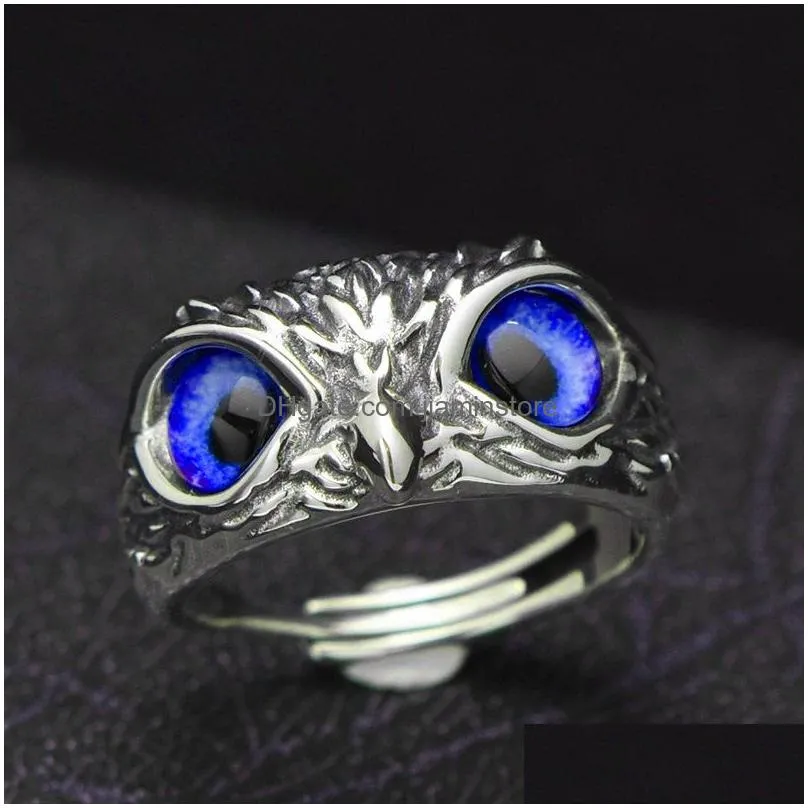 cluster retro cute simple design owl ring multicolor eyes silver color men women engagement wedding rings jewelry gifts resizable