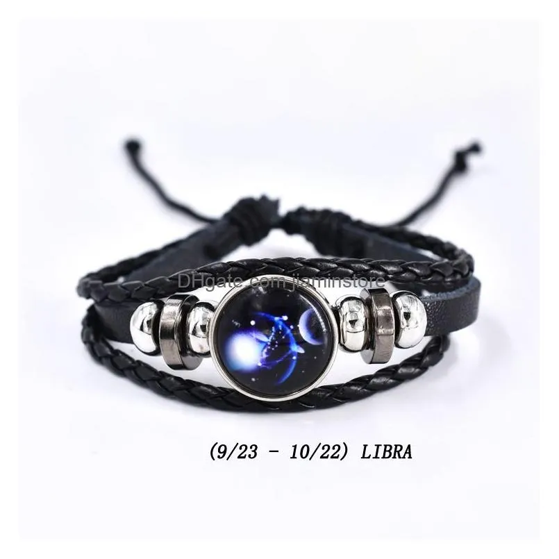 luminous 12 constellation bracelet mens bracelets fashion leather bangles couple jewelry for woman man gifts