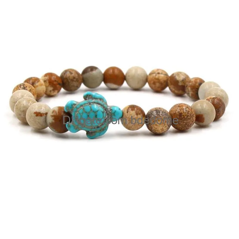 update beaded natural stone bracelets blue tortoise strand bracelet sea turtle charm agate tiger eye turquoise lava stone beads women