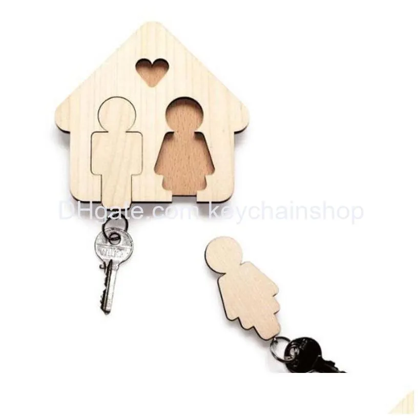 creative home wooden key pendant diy couple keys holder for wall hanging car keychain small gift