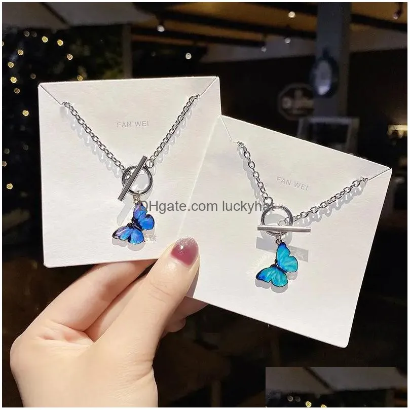 fashion design blue butterfly charm bracelets pendant link chain bracelet for women punk street girl party jewelry gifts