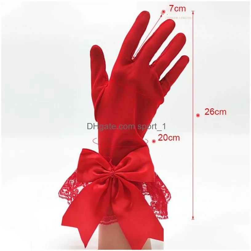 white black red beige short wedding gloves five fingers women elegant lace glove for bridal accessories 1 pair