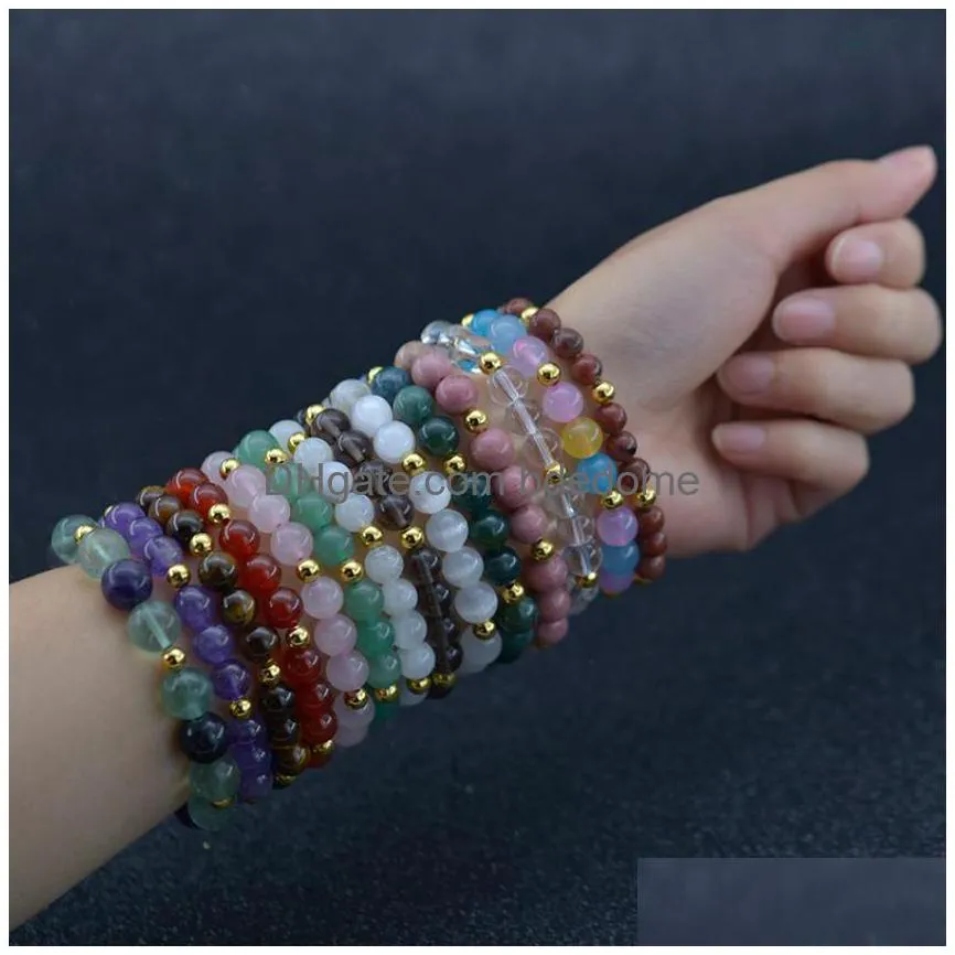 semi-precious stone natural stone bracelet strand with gold stainless steel bead amethyst healing stone crystal bracelets fashion