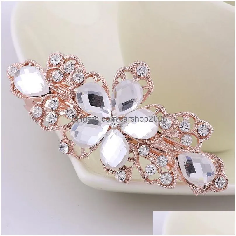 casual women girls large crystal flower barrettes spring top clip word clip elegant female fashion hairpin hair accessories 9x3cm
