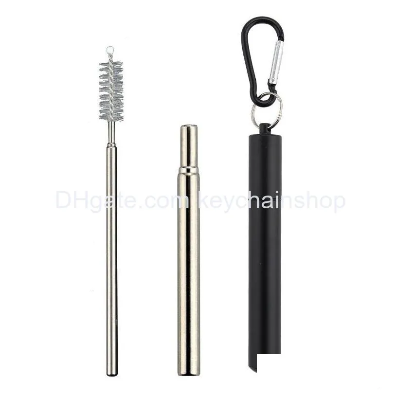 reusable stainless steel straws telescopic drinking straw with aluminum keychain cleaning brushes