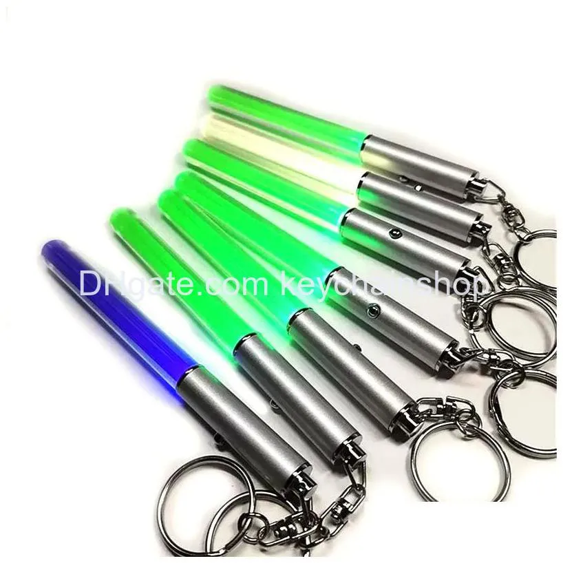 led flashlight stick keychain party supplies mini torch aluminum key chain key ring durable glow pen wand lightsaber light fire sticks