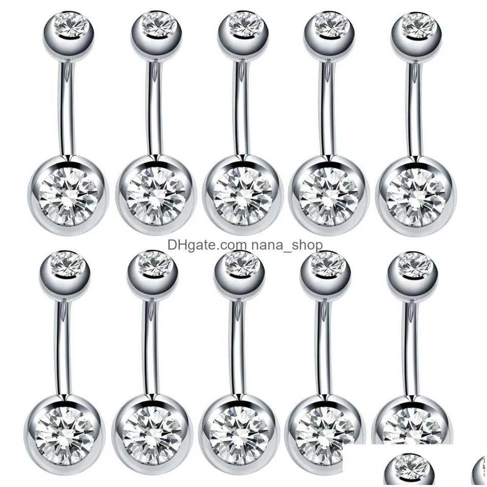 rose golden belly button rings navel piercing bar double crystal head stainless steel cubic zirconia stone body jewelry 10pcs/set