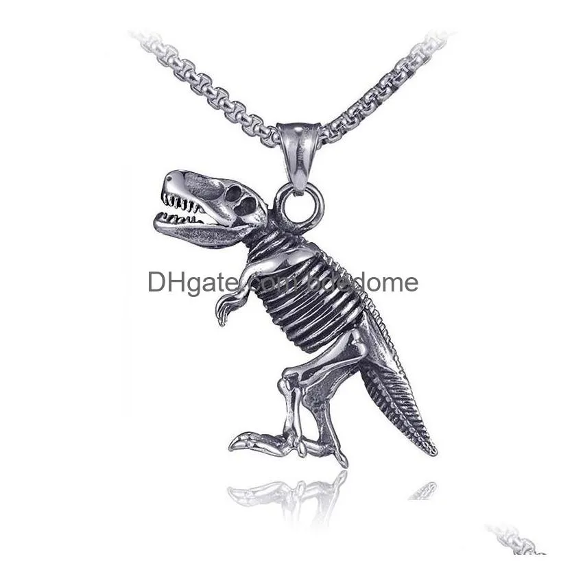 ancient silver dinosaur pendant necklace celtic skull stainless steel necklaces chain man hiphop fashion fine jewelry
