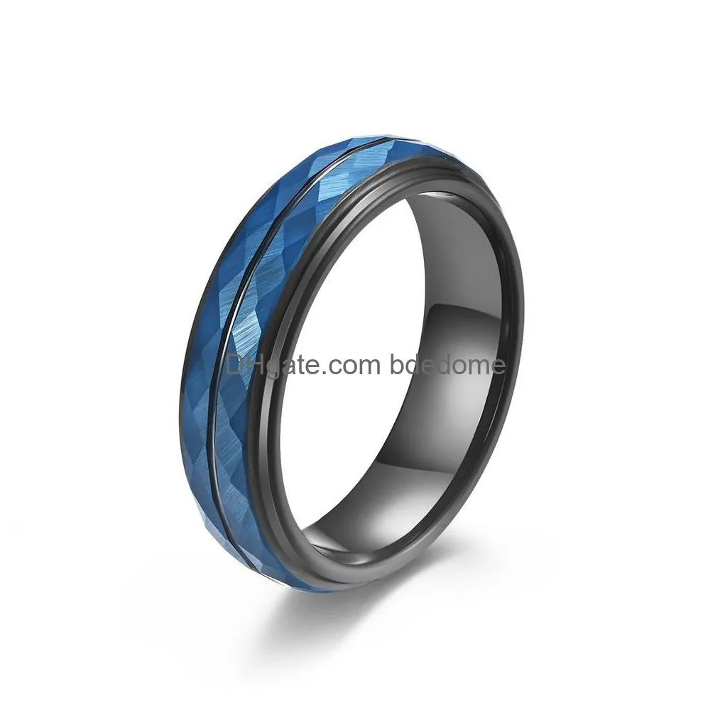 tungsten steel rhombus black contrast color ring band for men women hip hop fashion fine jewelry
