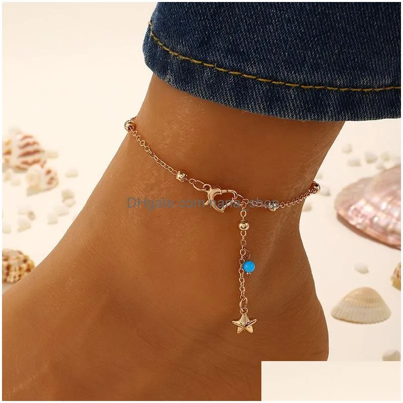boho vintage simple star anklet for women adjustable anklets bracelet on leg foot beach jewelry gift