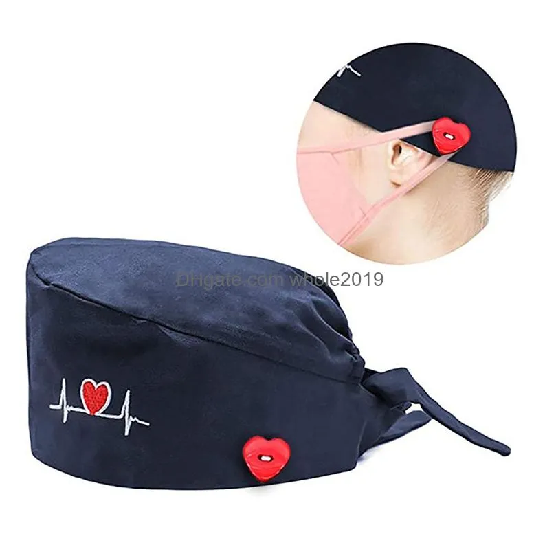 embroidery beanie heart shape cotton adjustable nurse caps surgical women veterinary pet shop scrub hat dentist dust-proof working cap