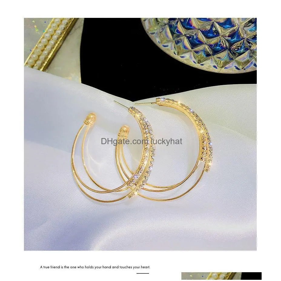 exaggerated lady rhinestone c shaped hoop earrings for women big statement earrings wholesale jewelry gifts