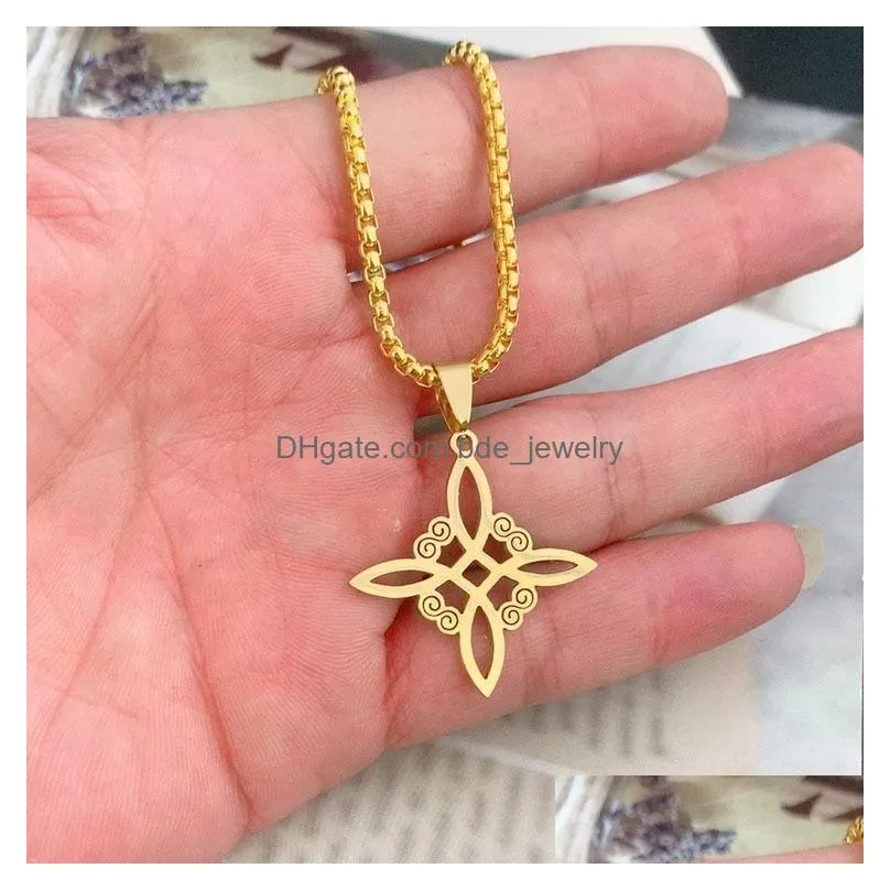 vintage stainless steel witch irish knot pendant necklace celtic cross women men good luck necklaces amulet jewelry